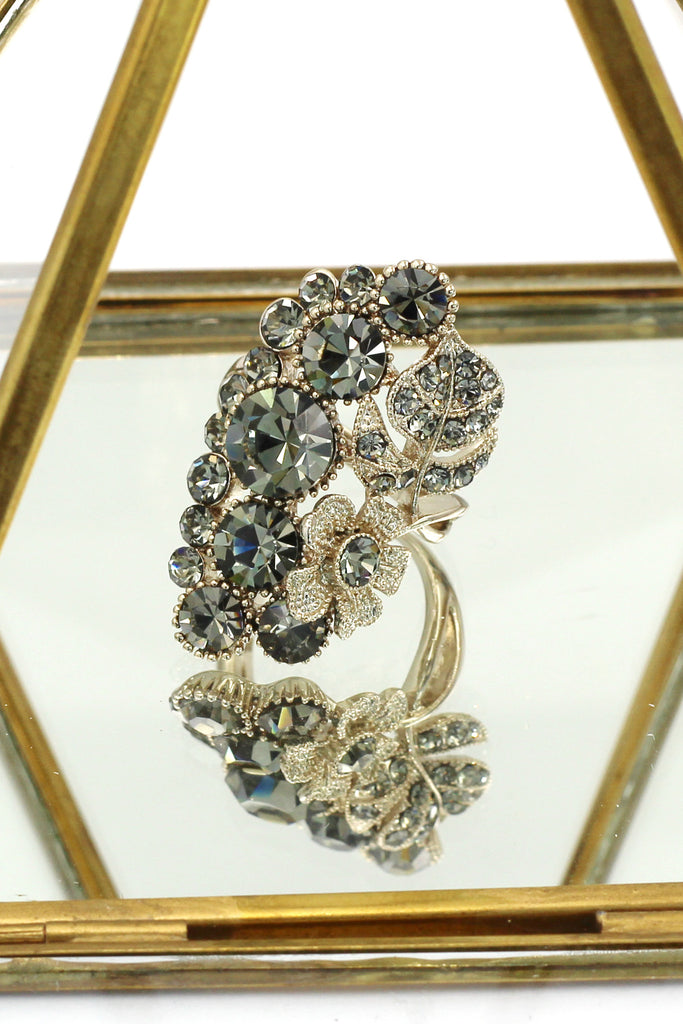 elegant crystal flower and foliage ring