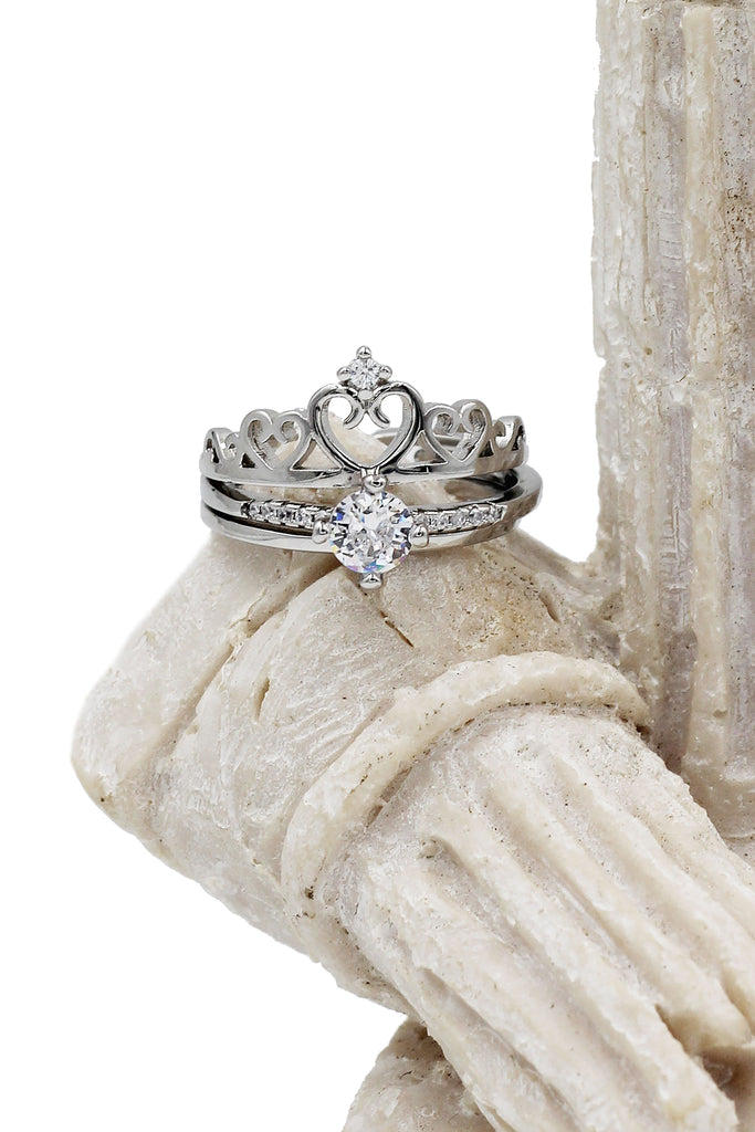 fashion crystal crown open silver ring