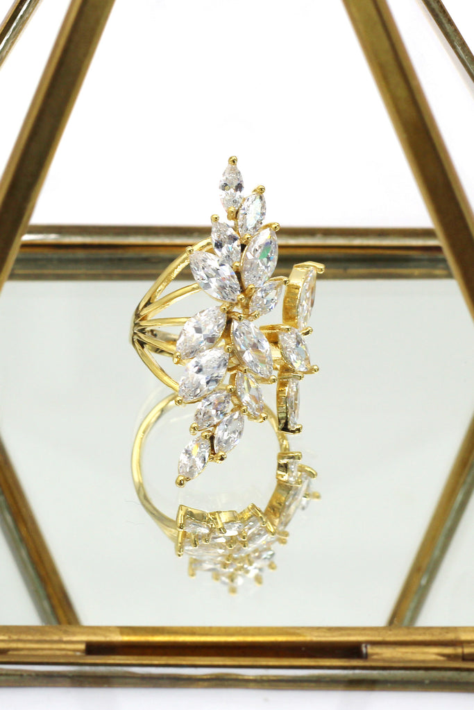 noble golden asymmetry crystal ring