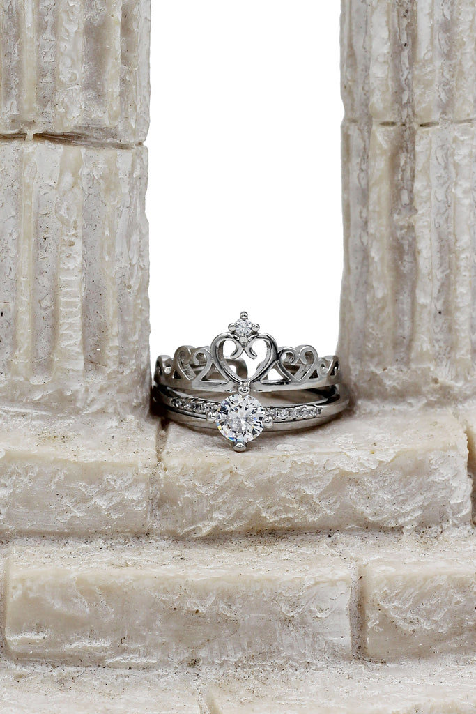 fashion crystal crown open silver ring