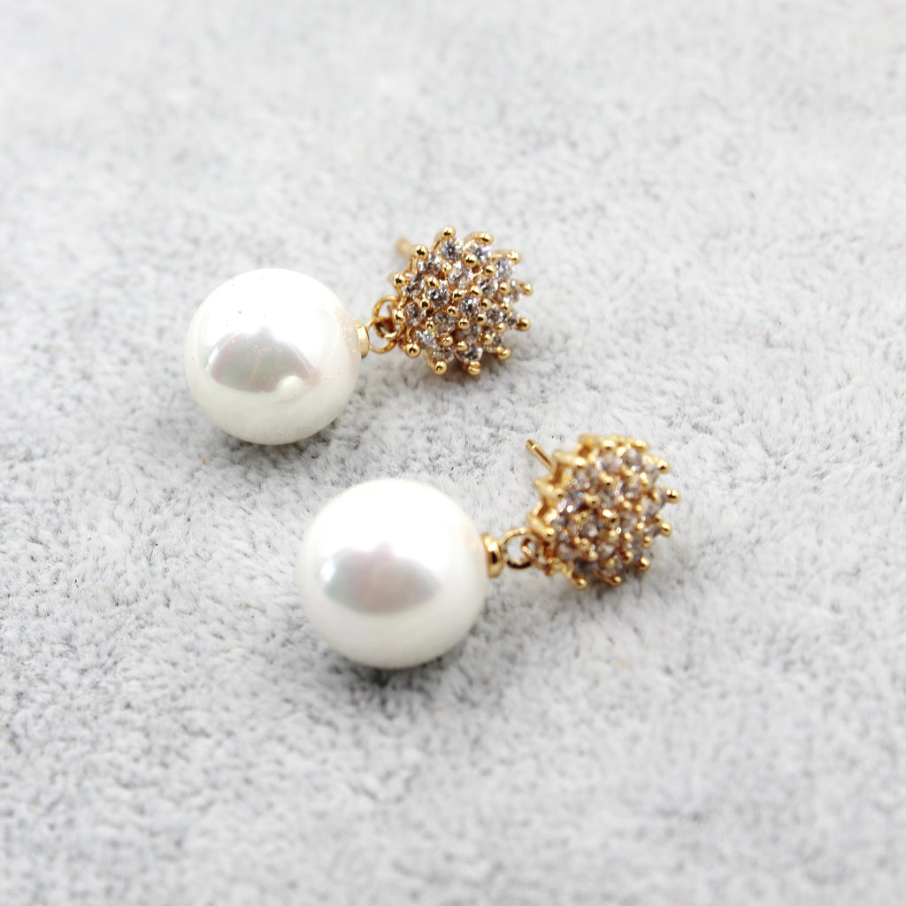 golden crystal flower pearl earrings