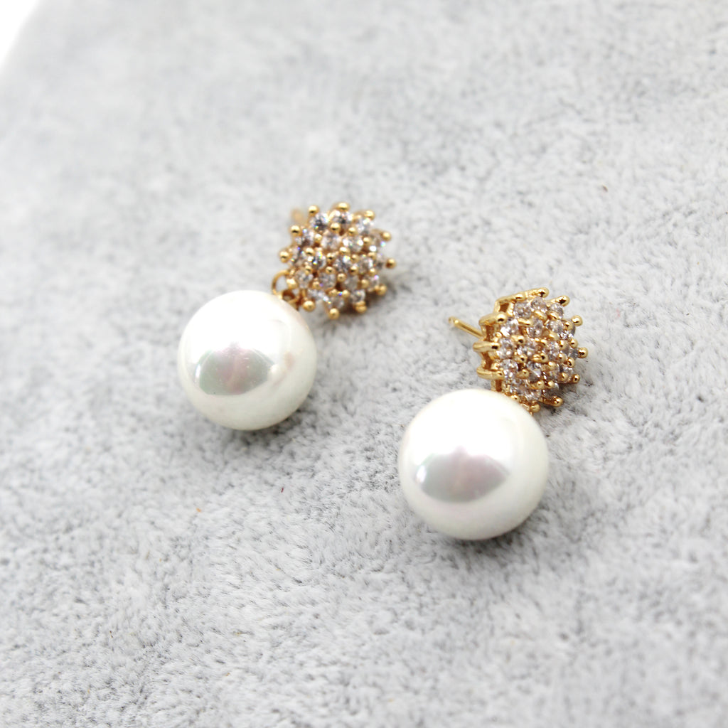 golden crystal flower pearl earrings