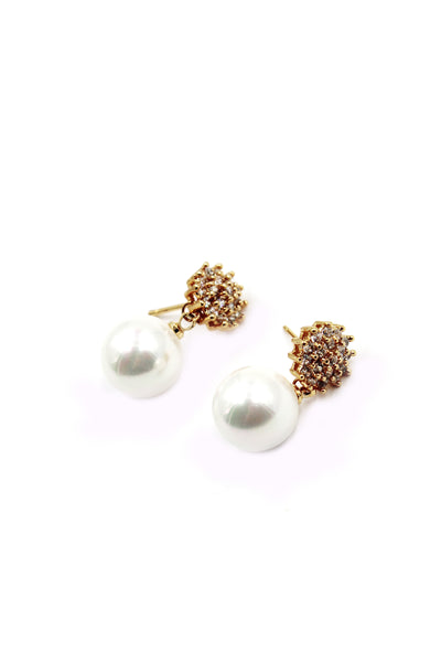 golden crystal flower pearl earrings