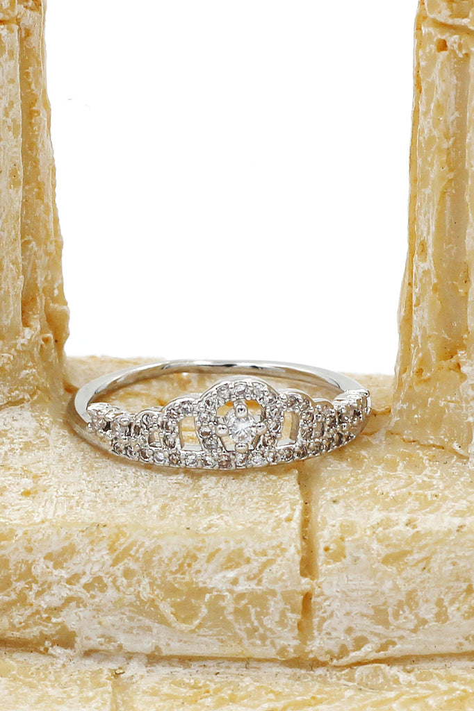simple crystal silver crown ring