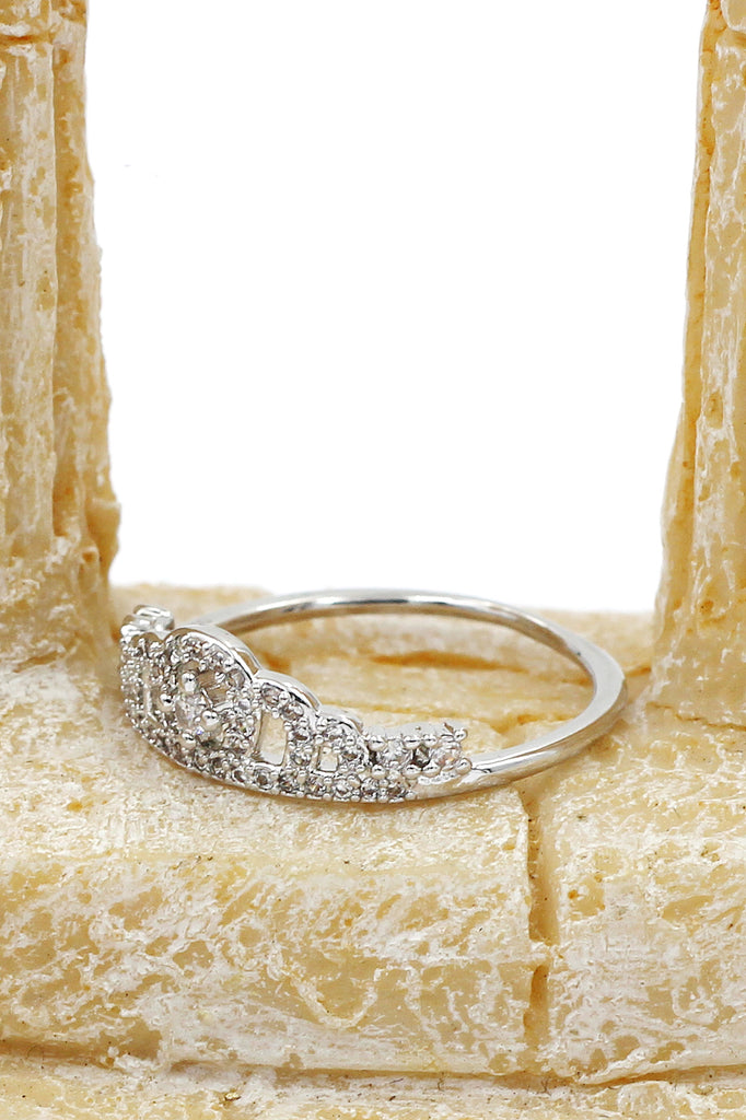 simple crystal silver crown ring