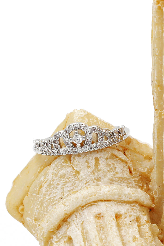 simple crystal silver crown ring