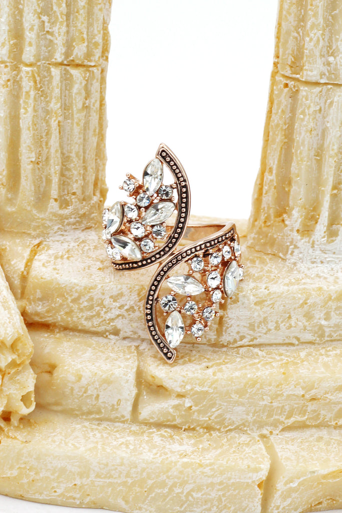 elegant symmetry crystal ring