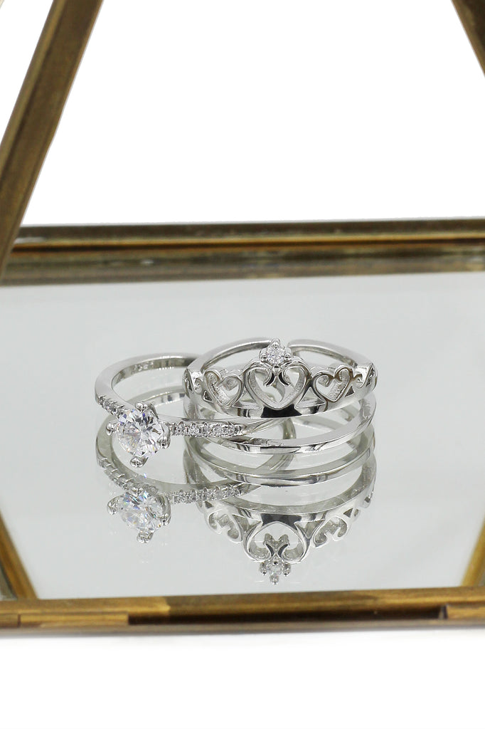 Fashion crystal crown open silver ring