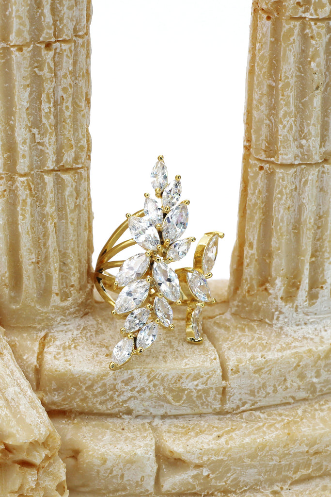 noble golden asymmetry crystal ring