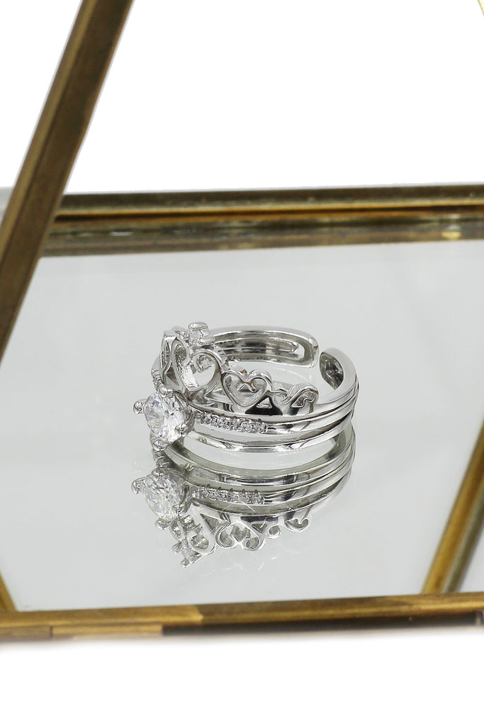 fashion crystal crown open silver ring