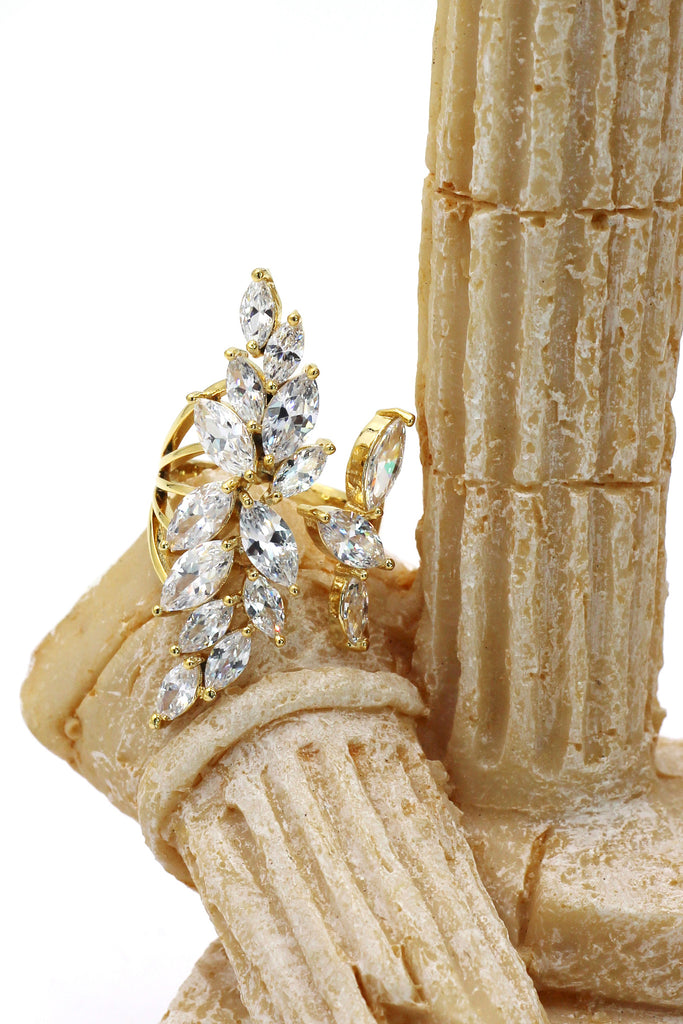 noble golden asymmetry crystal ring