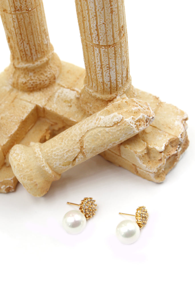 golden crystal pearl earrings necklace set