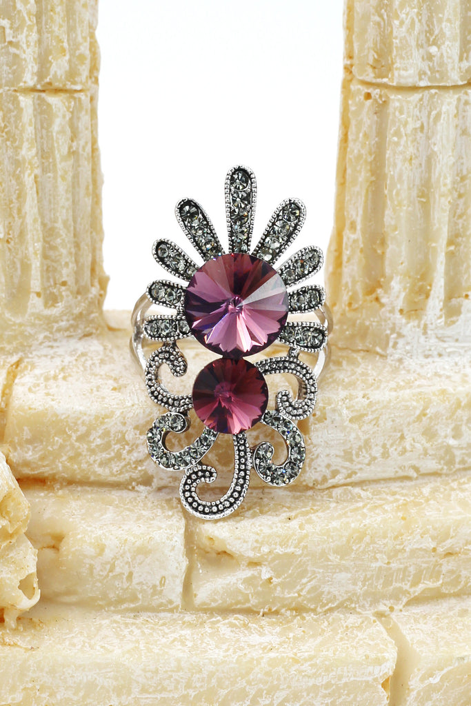 noble red crystal silver ring