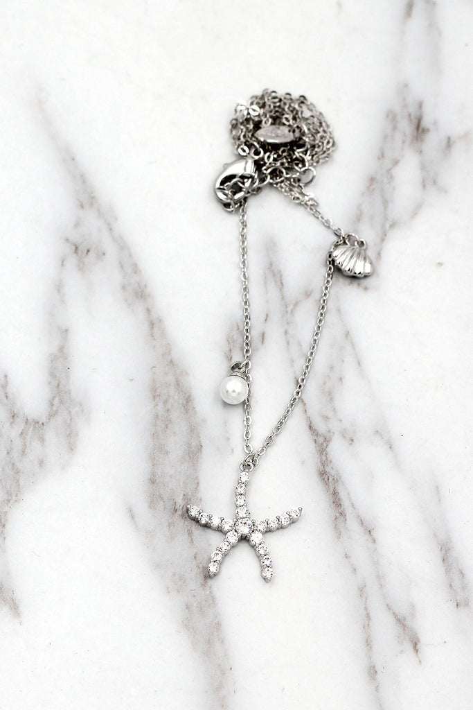 crystal starfish shell pearl necklace earrings set