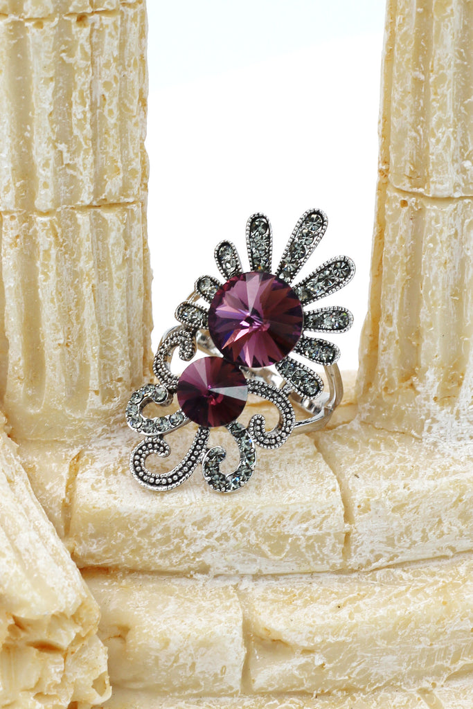 noble red crystal silver ring