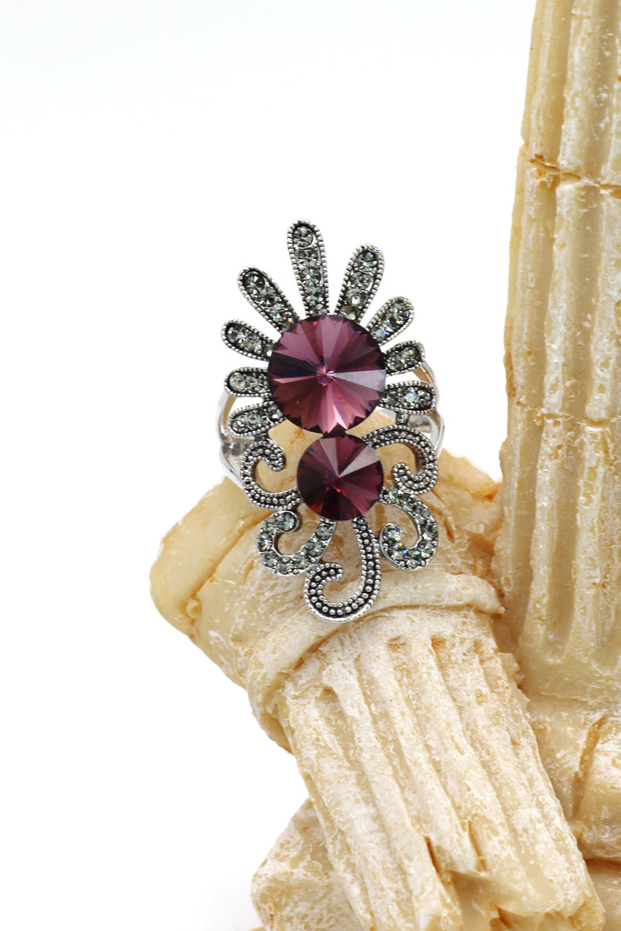 noble red crystal silver ring