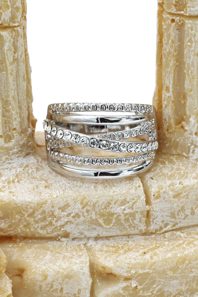 fashion crystal width silver ring