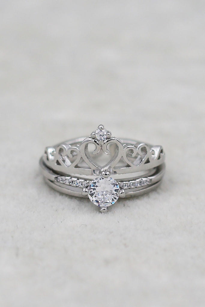 fashion crystal crown open silver ring