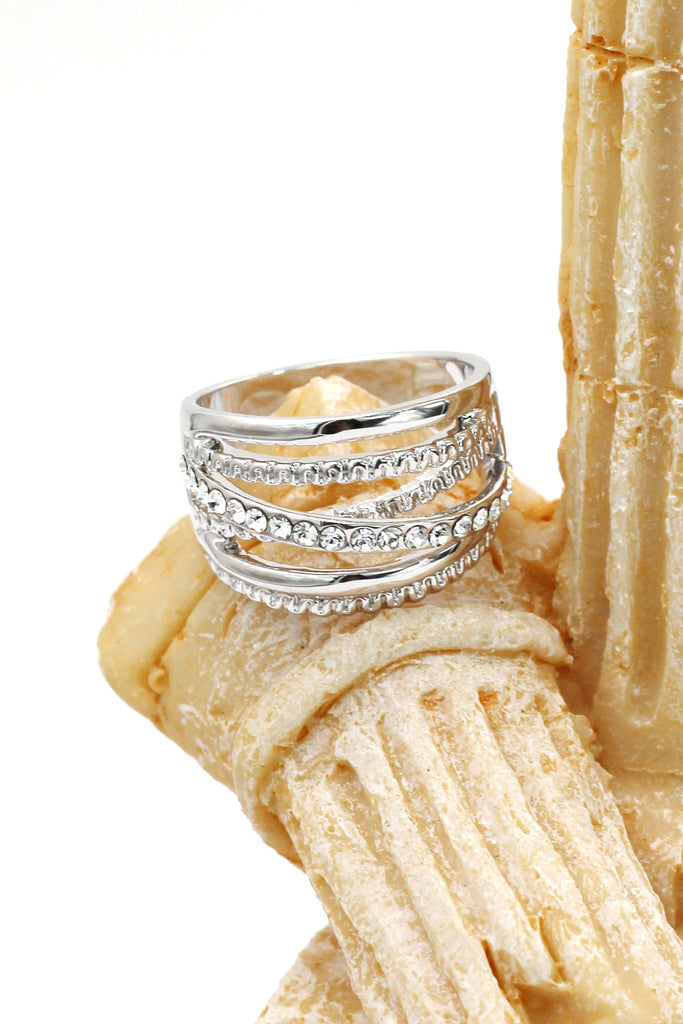 fashion crystal width silver ring