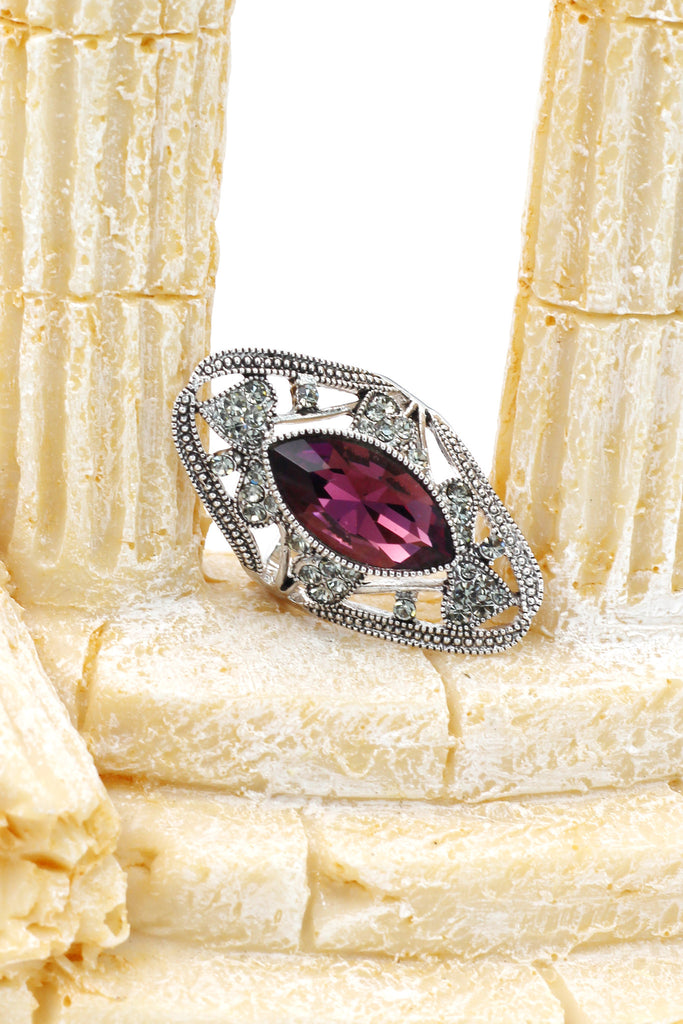 elegant red crystal oval silver ring