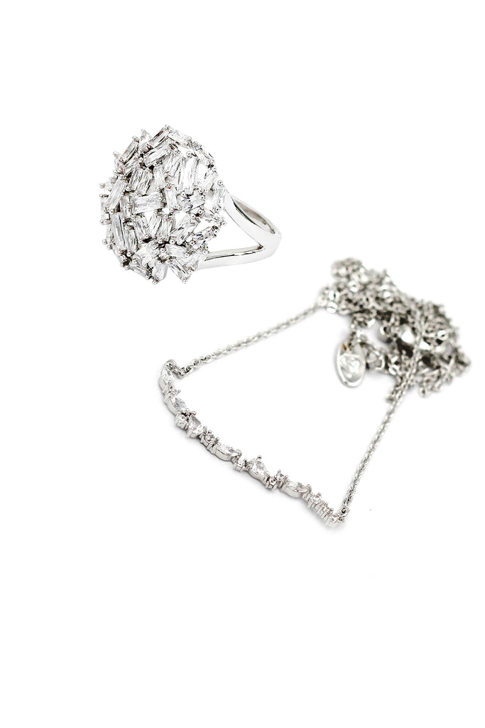 fashion elegant crystal necklace ring set