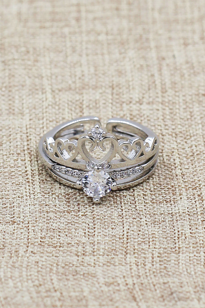 fashion crystal crown open silver ring