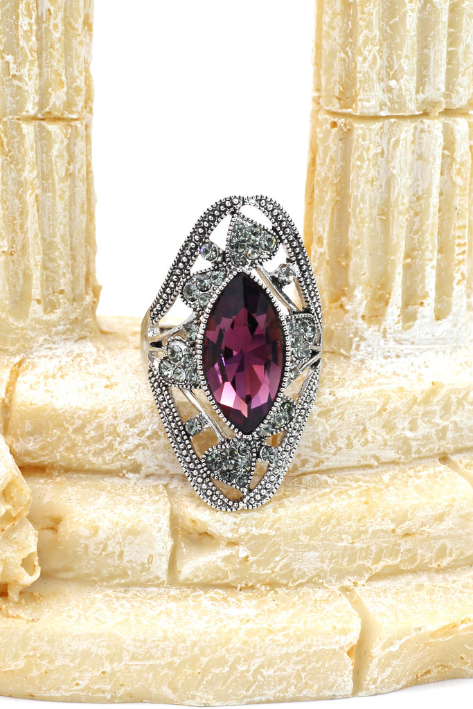 elegant red crystal oval silver ring