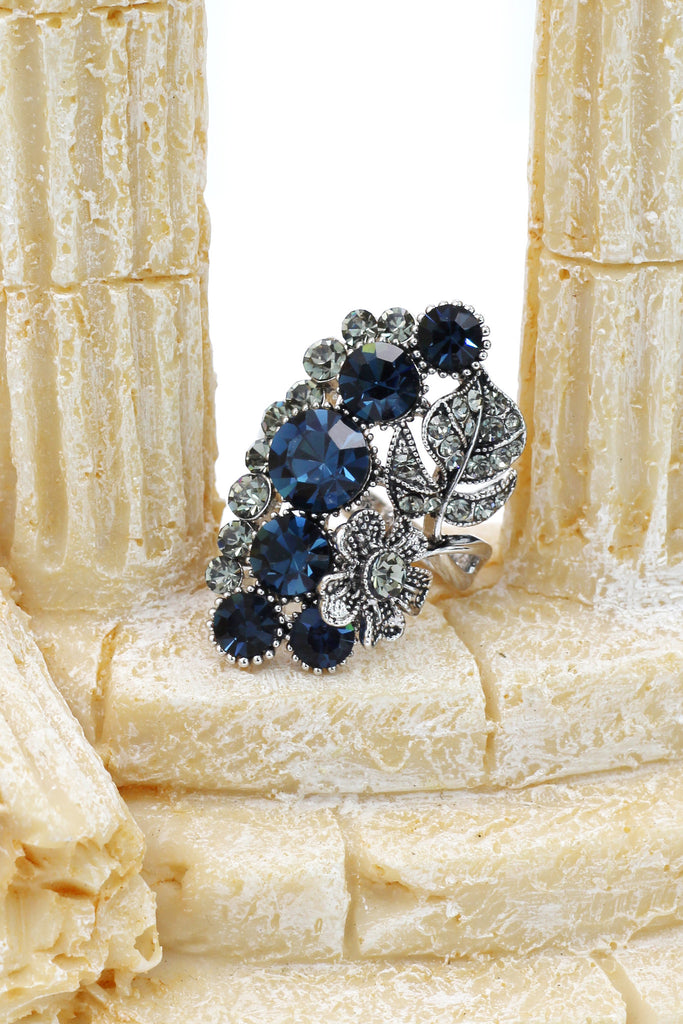elegant crystal flower and foliage ring