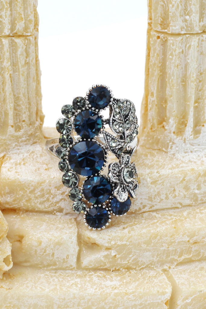 elegant crystal flower and foliage ring