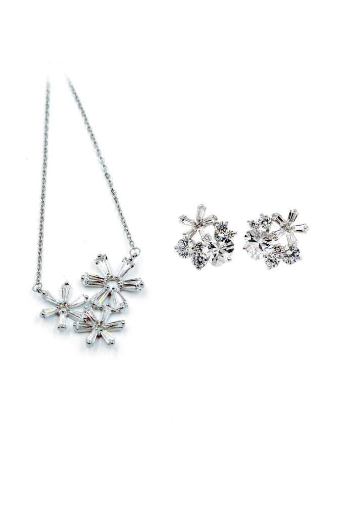 fashion small flower crystal earrings necklace set