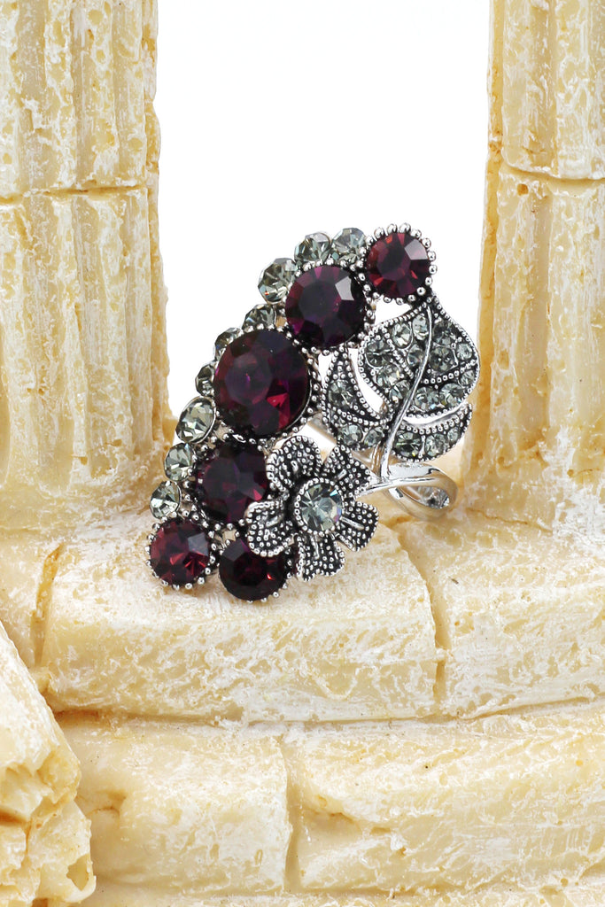 elegant crystal flower and foliage ring