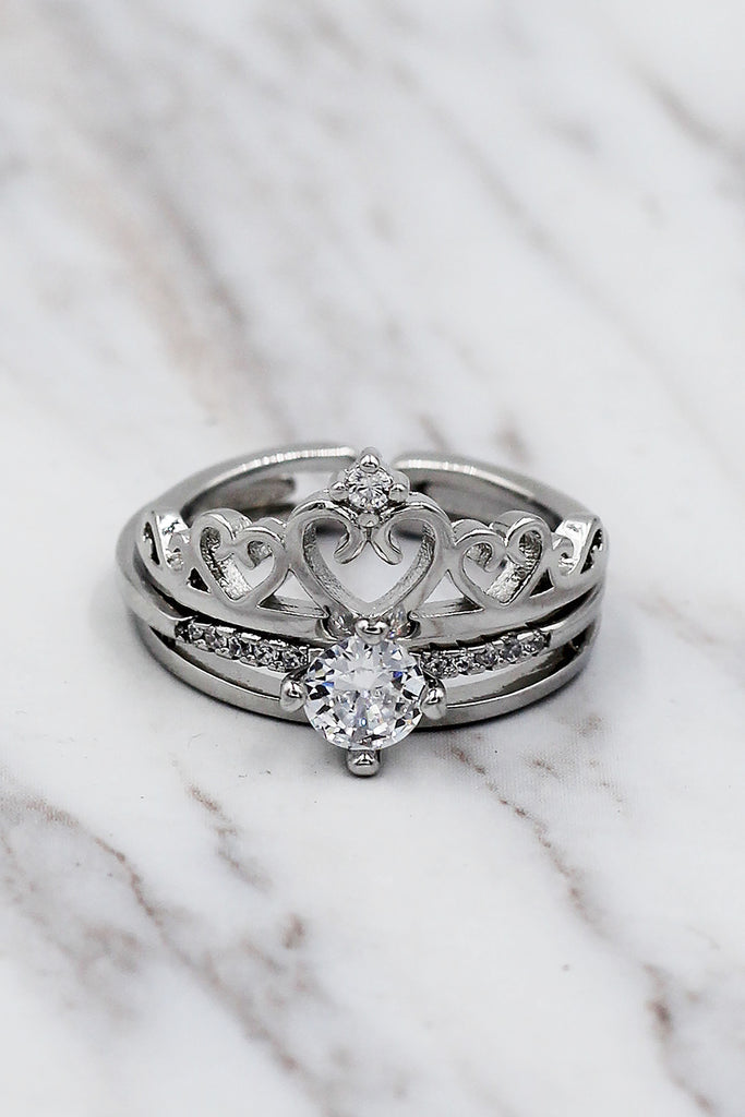 fashion crystal crown open silver ring