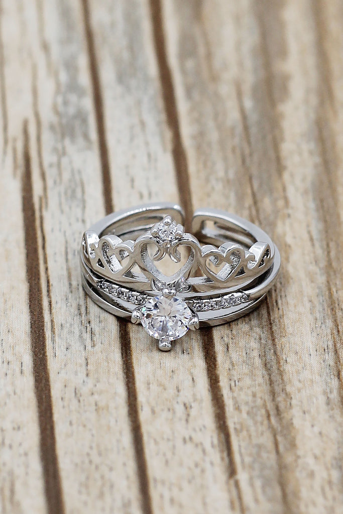 fashion crystal crown open silver ring