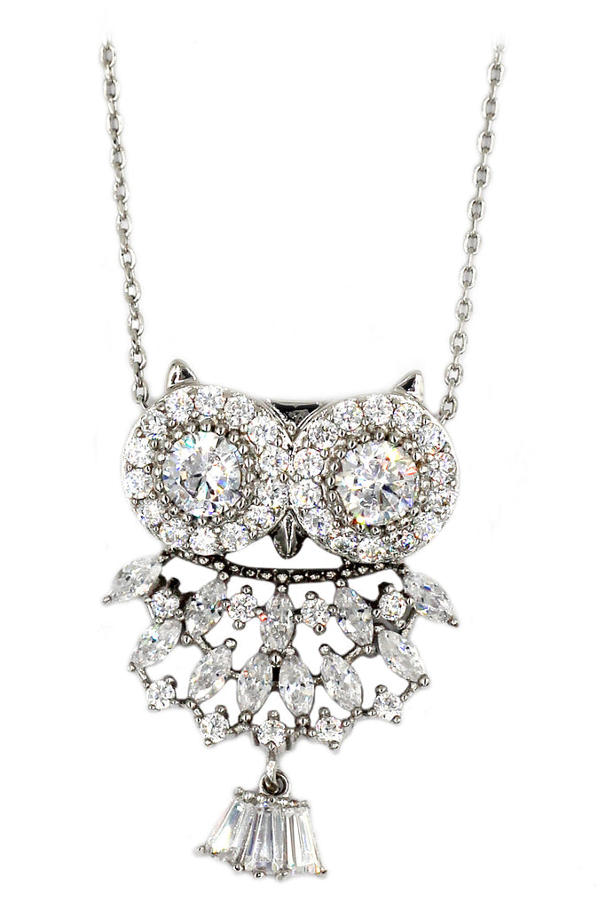 lovely crystal pendant owl necklace earrings set