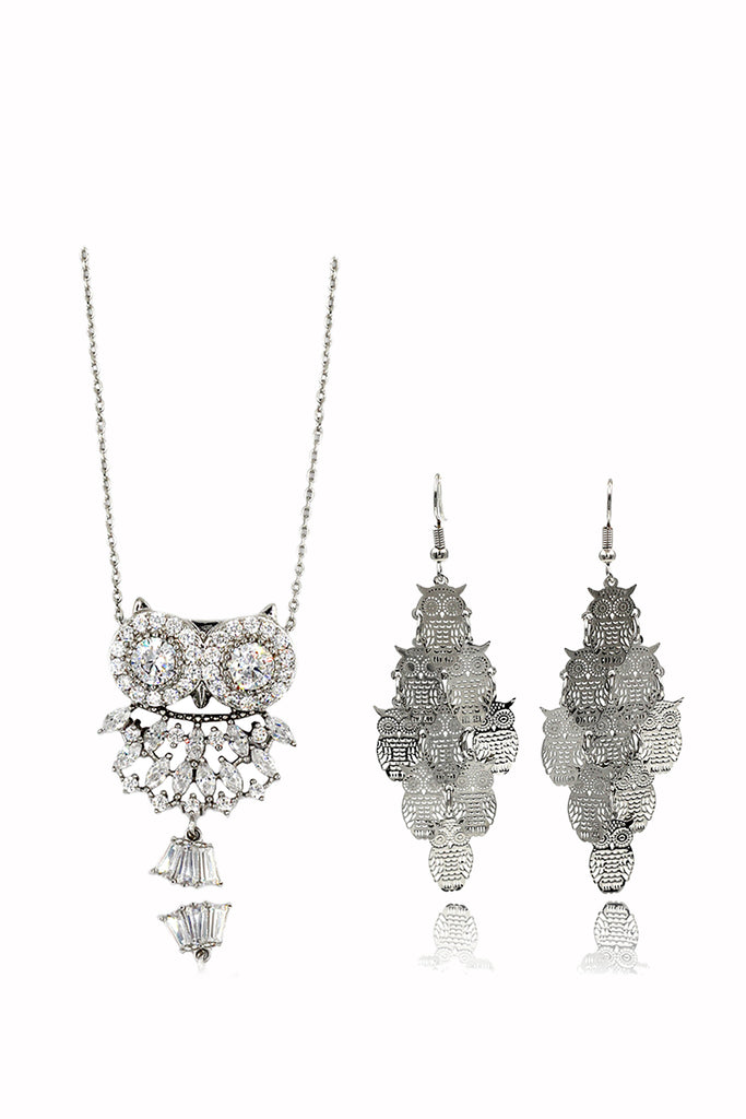 Fashion owl necklace earrings set