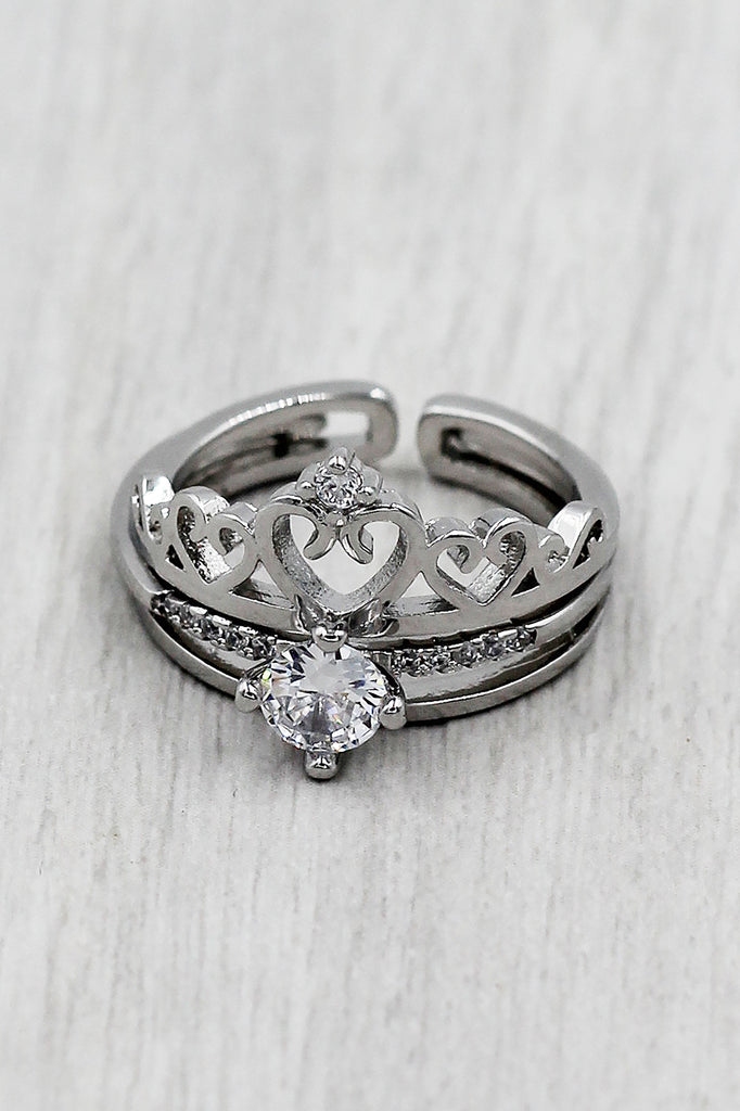 fashion crystal crown open silver ring