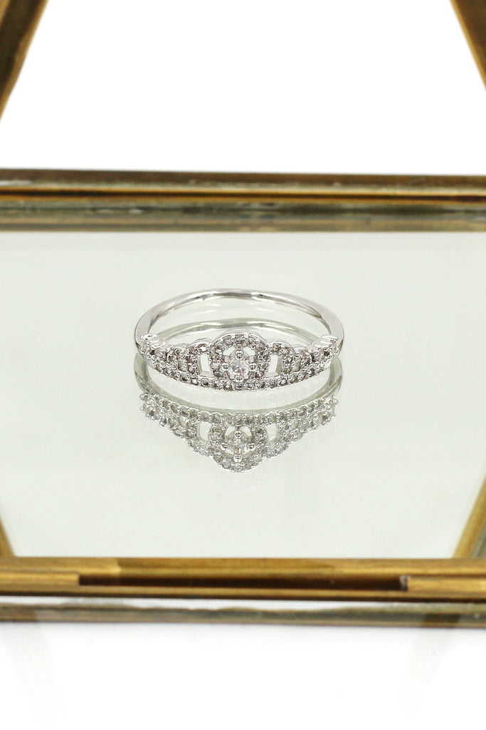 simple crystal silver crown ring