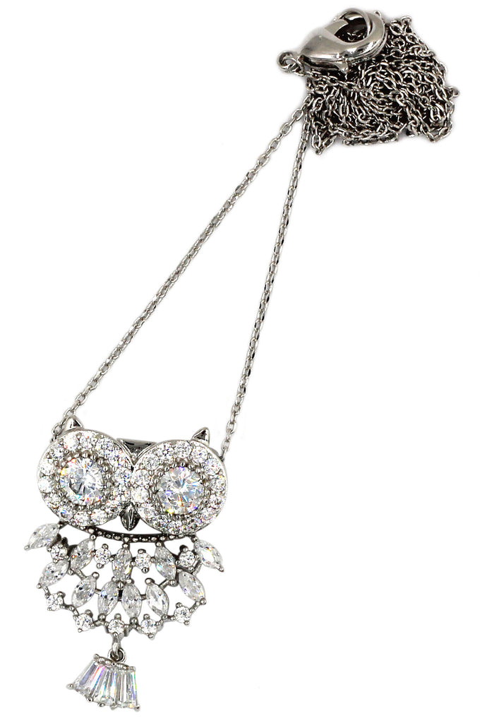 lovely crystal pendant owl silver necklace