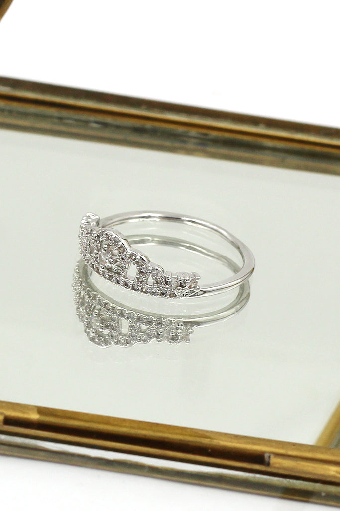 simple crystal silver crown ring