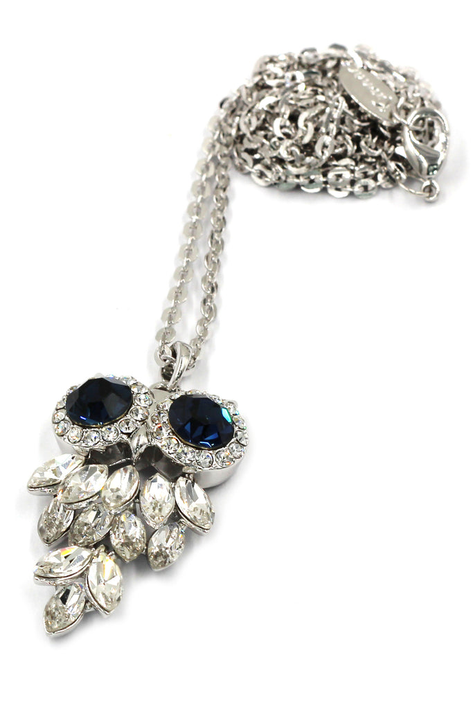 lovely crystal blue eye owl necklace earrings set