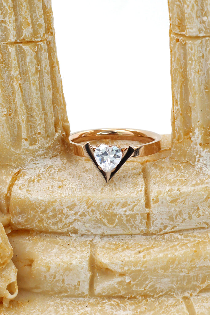 fashion rose gold crystal heart ring