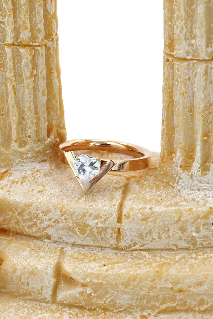 fashion rose gold crystal heart ring