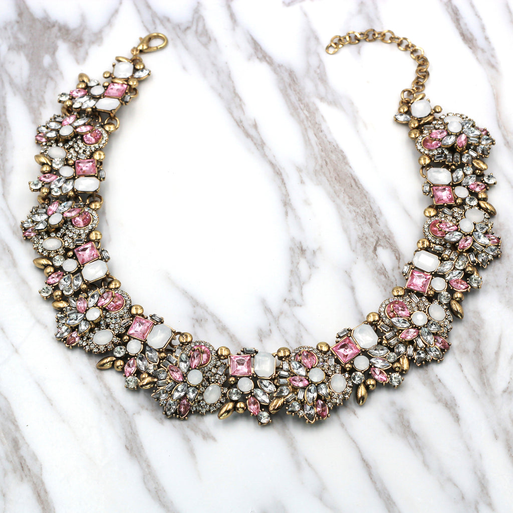 noble colorful crystal flower earrings necklace set