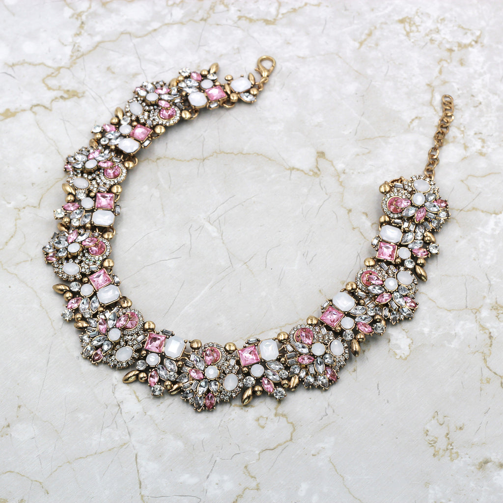 noble colorful crystal flower earrings necklace set