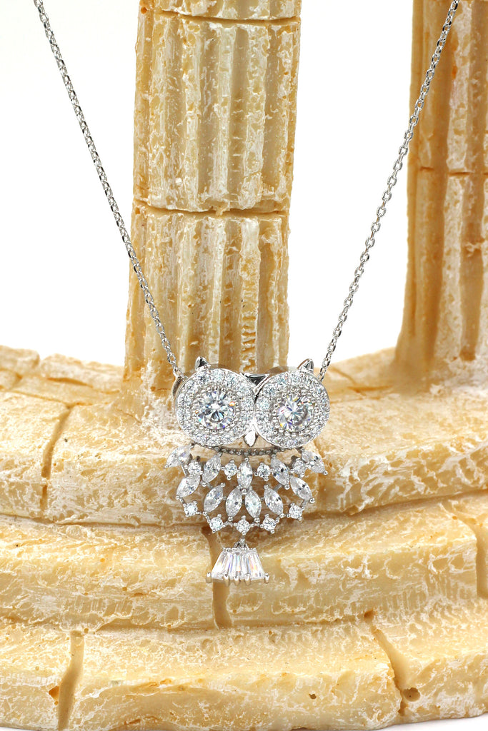 lovely crystal pendant owl silver necklace