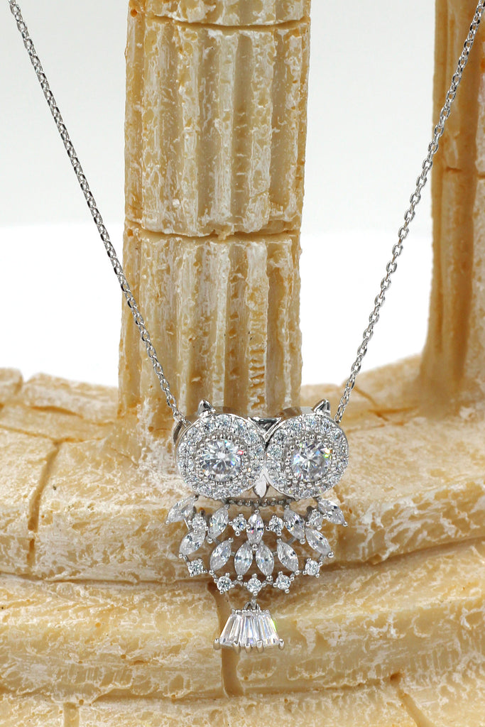 lovely crystal pendant owl necklace earrings set