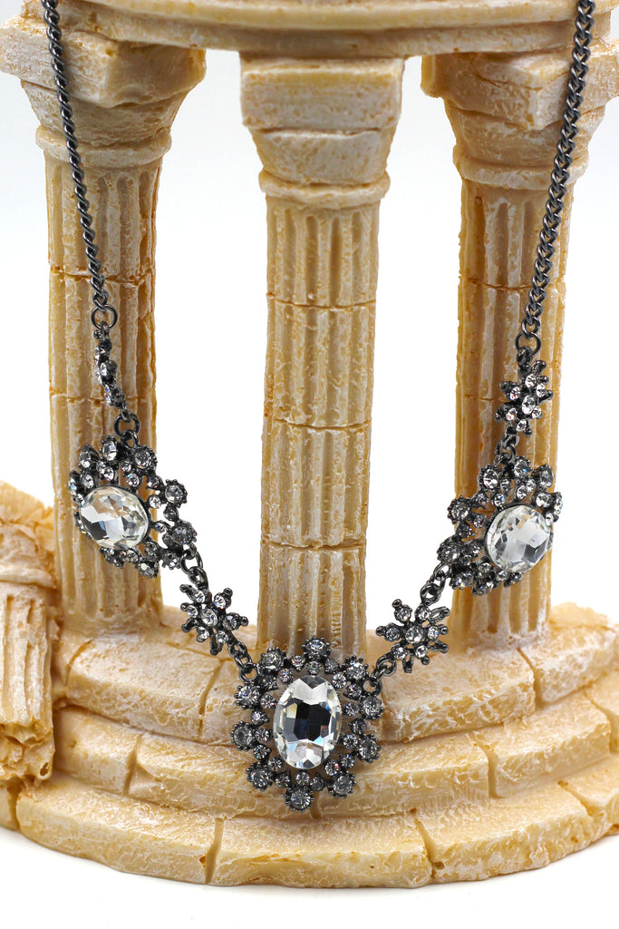 Crystal silver charm necklace