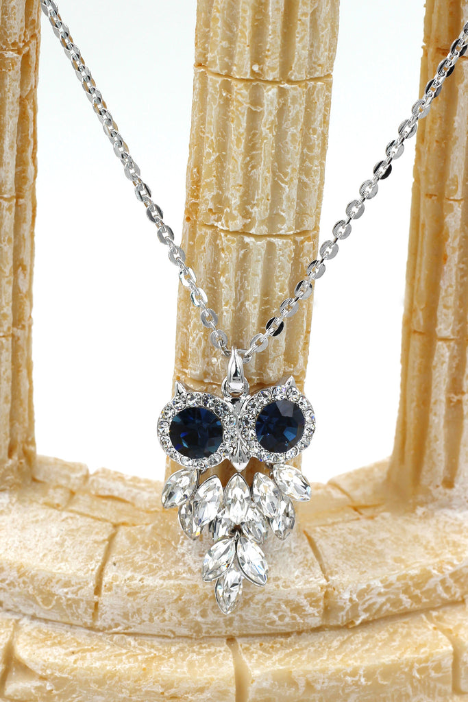 lovely crystal blue eye owl necklace earrings set