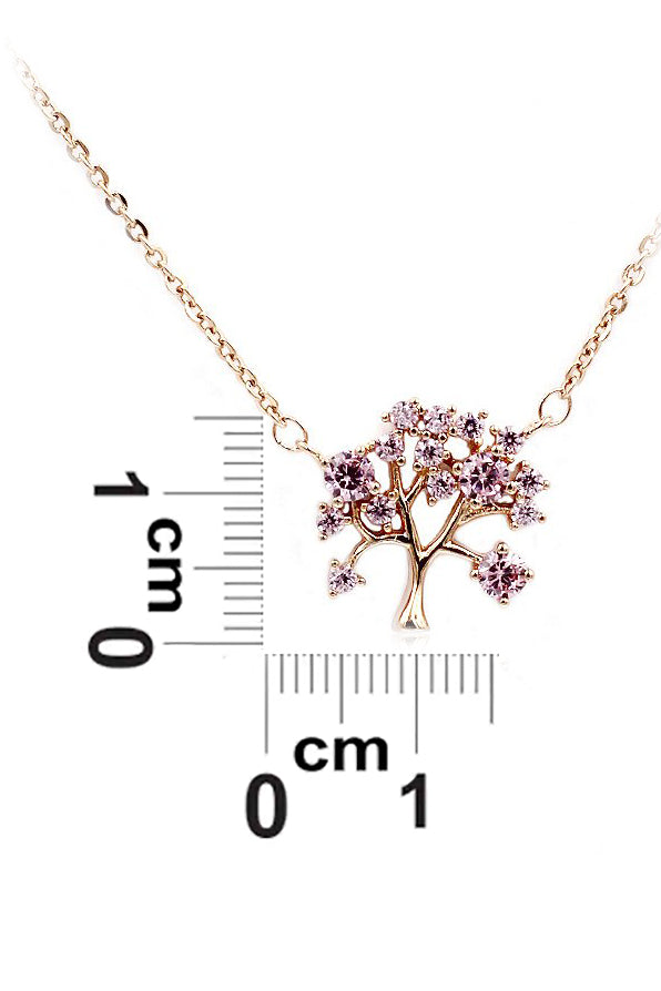 pink crystal tree pendant necklace