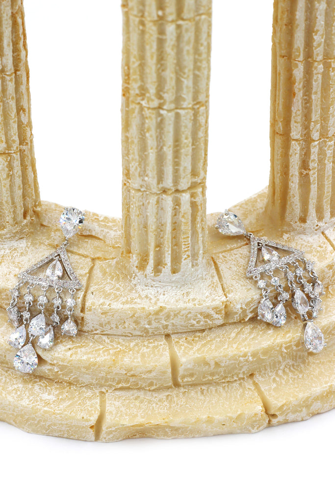 shining triangle crystal pendant silver earrings